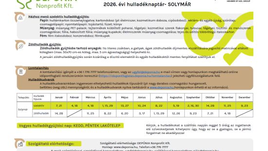 Cikk kép - 2026. évi hulladéknaptár